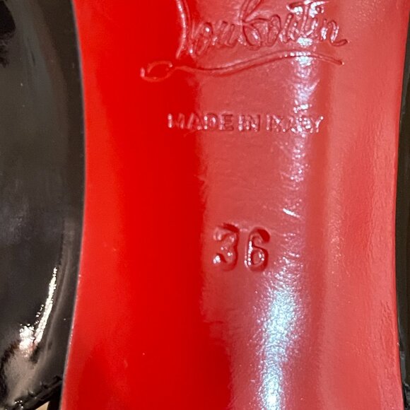 Christian Louboutin 36 6 Black Patent Heels Peeptoe Slingback with Box - Picture 13 of 15